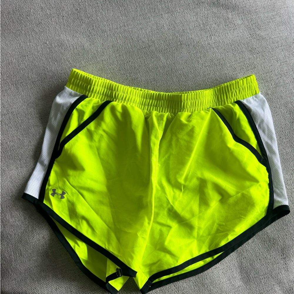 Under Armour Women’s Neon Yellow Athletic Shorts with White Panels
